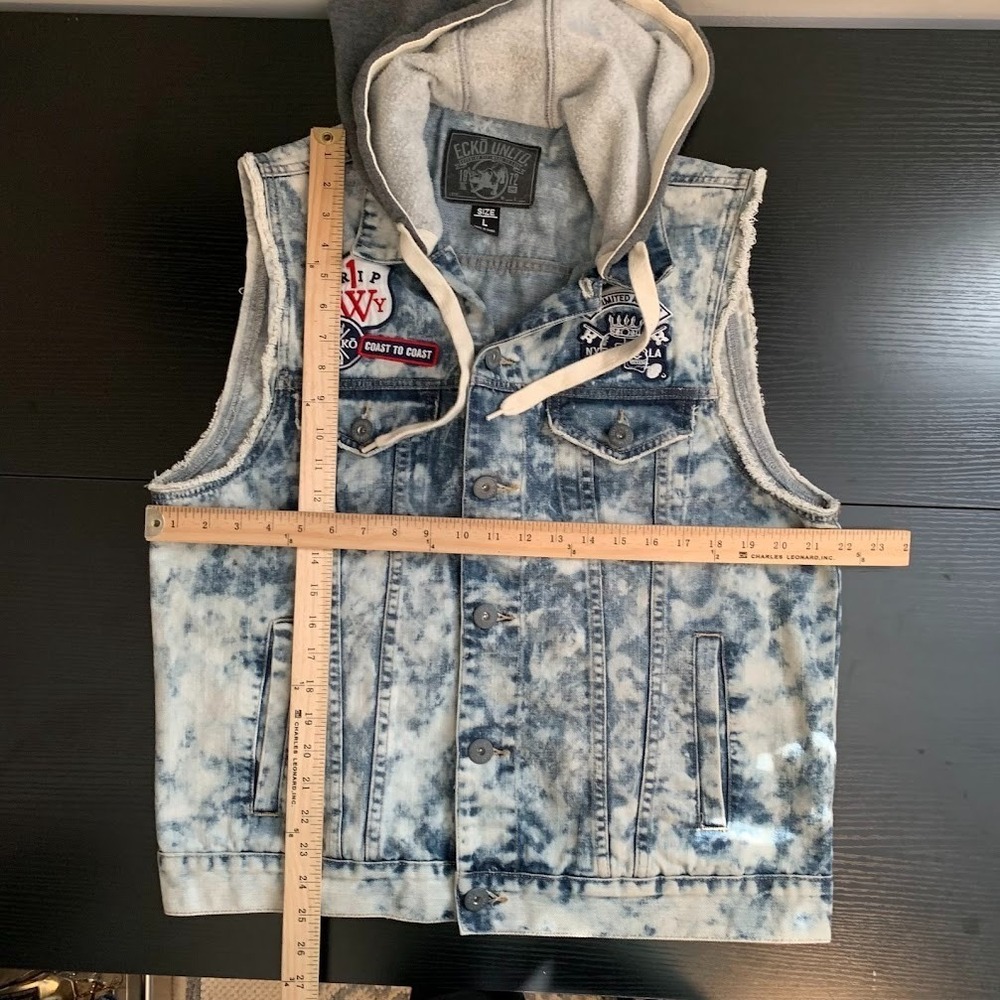 Ecko Unltd Acid Wash Denim Hooded Vest Hip Hop Y2K Streetwear Men's Large - Picture 8 of 8